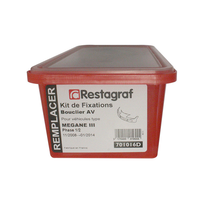 Kit de Fixations pour Bouclier AV MEGANE III Phase 1-2 sauf RS-GT et GT Line 11.2008 → 01.2014