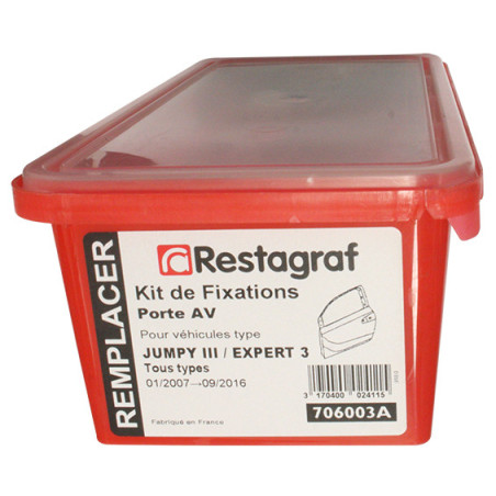 Kit de Fixations pour Porte AV EXPERT 3 / JUMPY III / PROACE I Tous modèles 01.2007 → 09.2016 Kit de Fixations pour Porte AV EXPERT 3 / JUMPY III / PROACE I Tous modèles 01.2007 → 09.2016