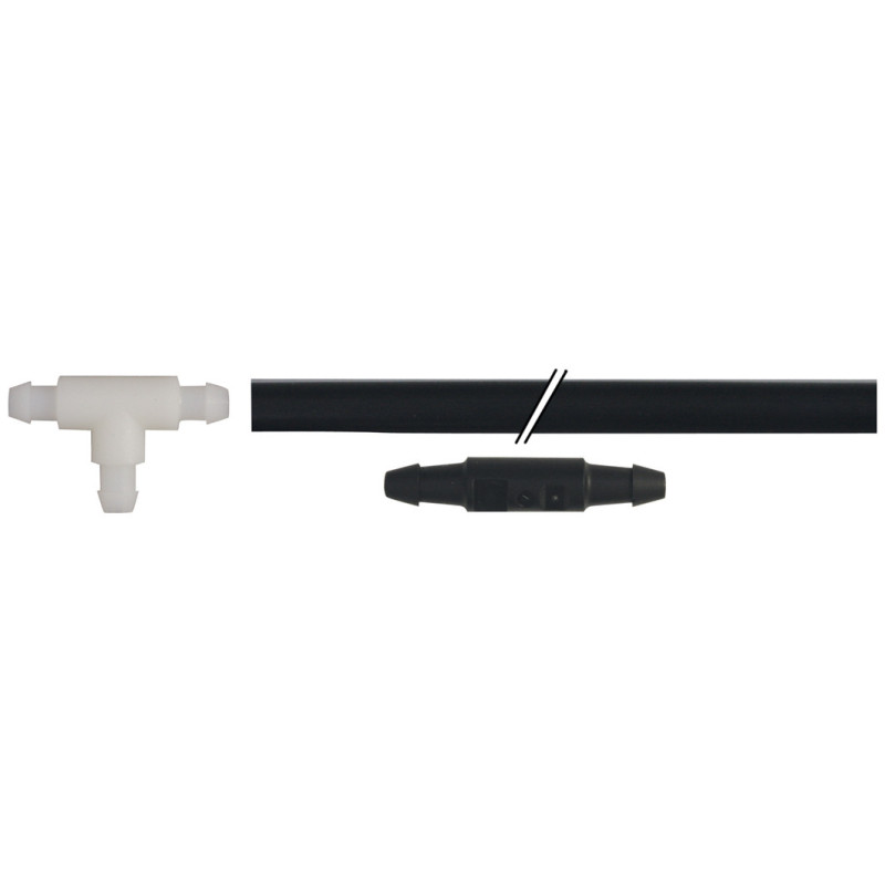 ASSORTMENT OF BLACK RUBBER WINDSCREEN WASHER PIPE Ø 3,5 mm1,80 M LENGHT WITH FITTINGS