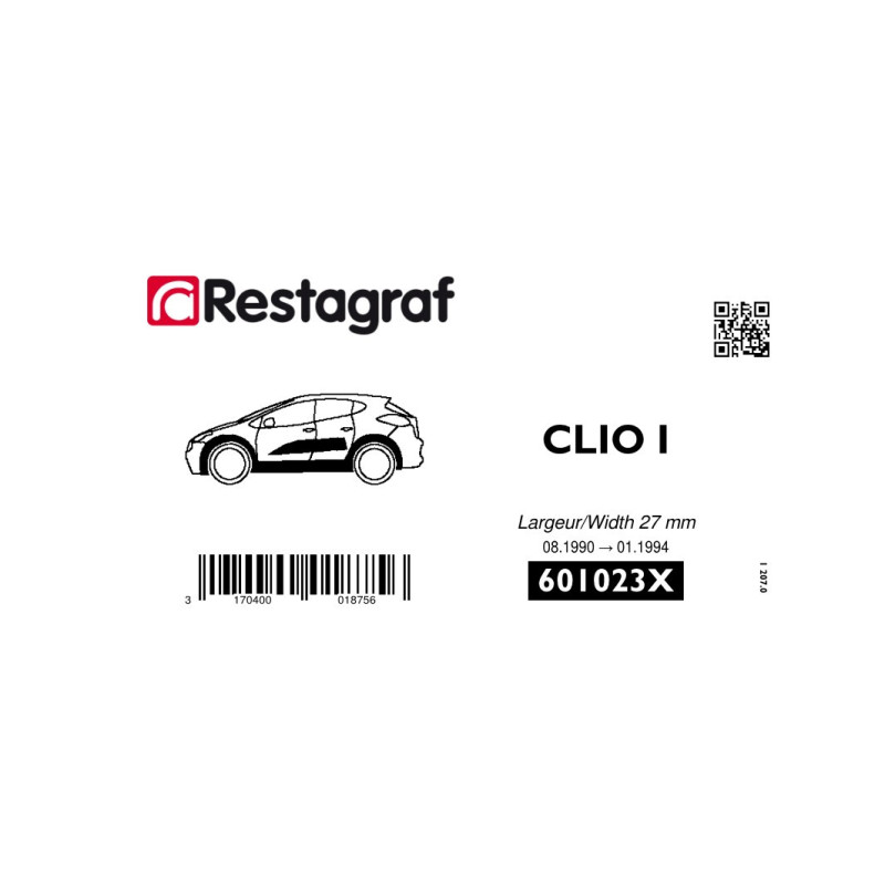 Kit de Fixations pour moulures latérales CLIO I (Phase 1) Largeur Int.27 mm 01.1990 → 01.1994