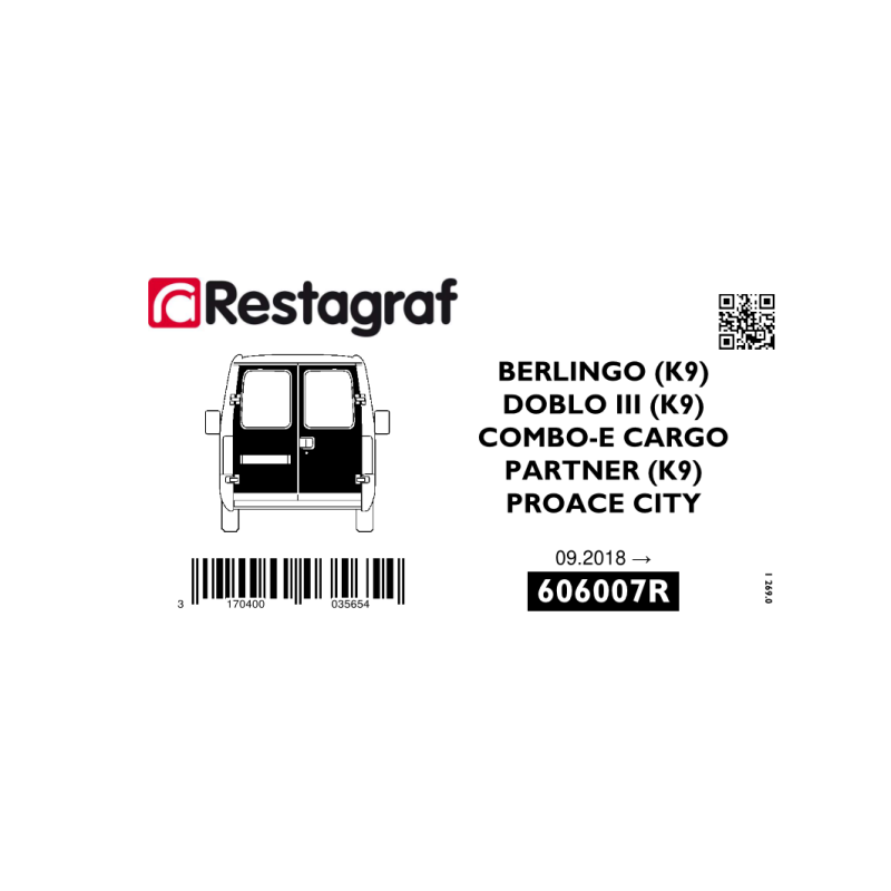 Fasteners kit for back doors  BERLINGO / COMBO-E CARGO / DOBLO III / PROACE CITY / RIFTER / PARTNER 09.2018 → (All versions)