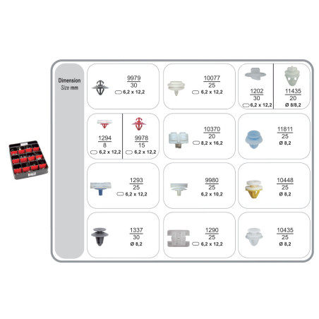 ASSORTMENT TRAY OF MOULDING CLIPS RENAULT TYPE ASSORTMENT TRAY OF MOULDING CLIPS RENAULT TYPE