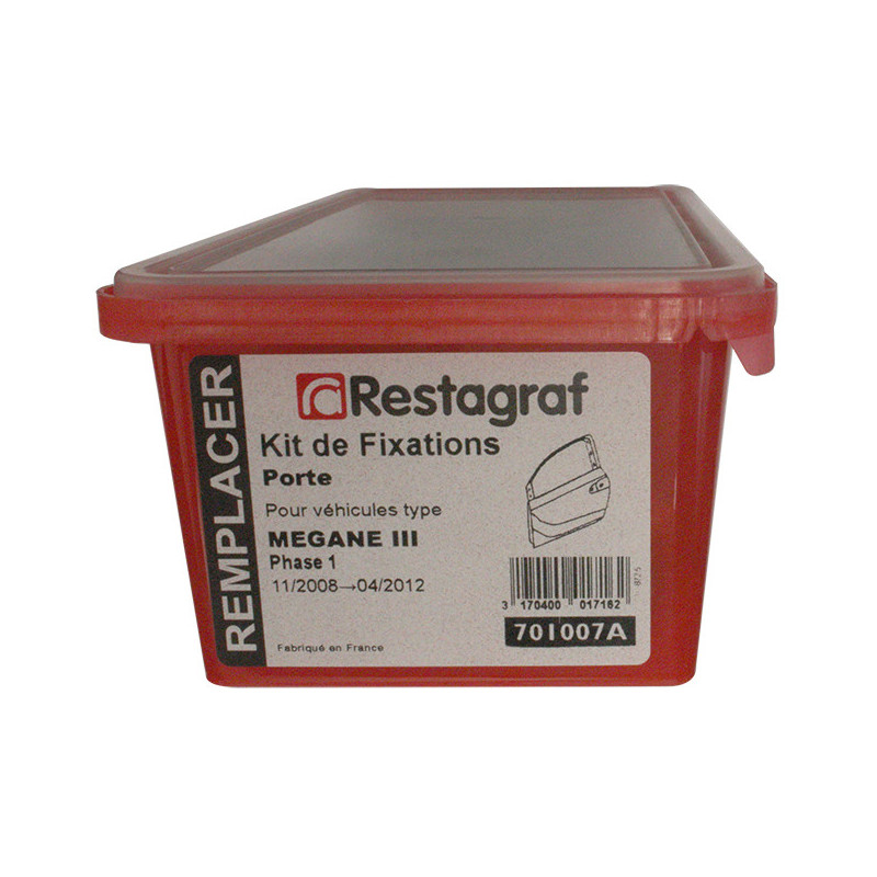 Kit met bevestigingsmateriaal voor Portier MEGANE III fase 1 m.u.v. CC 11.2008 → 04.2012 Kit met bevestigingsmateriaal voor Portier MEGANE III fase 1 m.u.v. CC 11.2008 → 04.2012