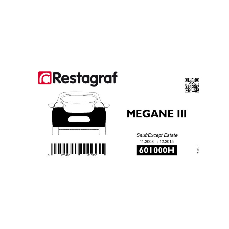 Fasteners kit for rear bumper MEGANE III Hatchback (Phase 1-2-3) 11.2008 → 12.2015