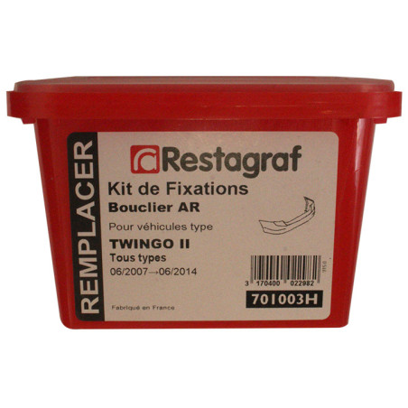 Fasteners Kit for Rear bumper TWINGO II All models 06.2007 → 06.2014 Fasteners Kit for Rear bumper TWINGO II All models 06.2007 → 06.2014