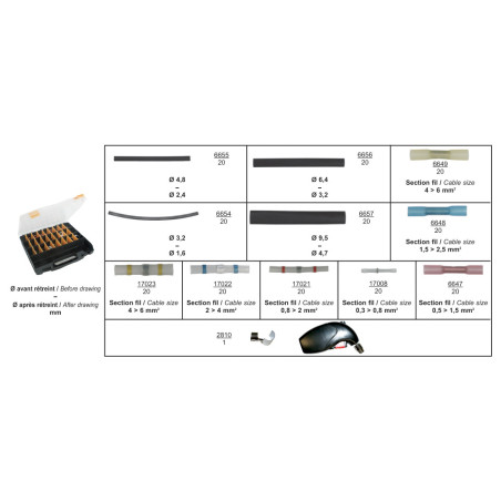 COFFRET D'ASSORTIMENT DE GAINES THERMORÉTRACTABLES ET MANCHONS BOUT A BOUT
