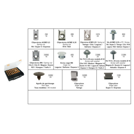COFFRET D'ASSORTIMENT DE FIXATIONS CARÉNAGE SOUS MOTEUR TYPE RENAULT