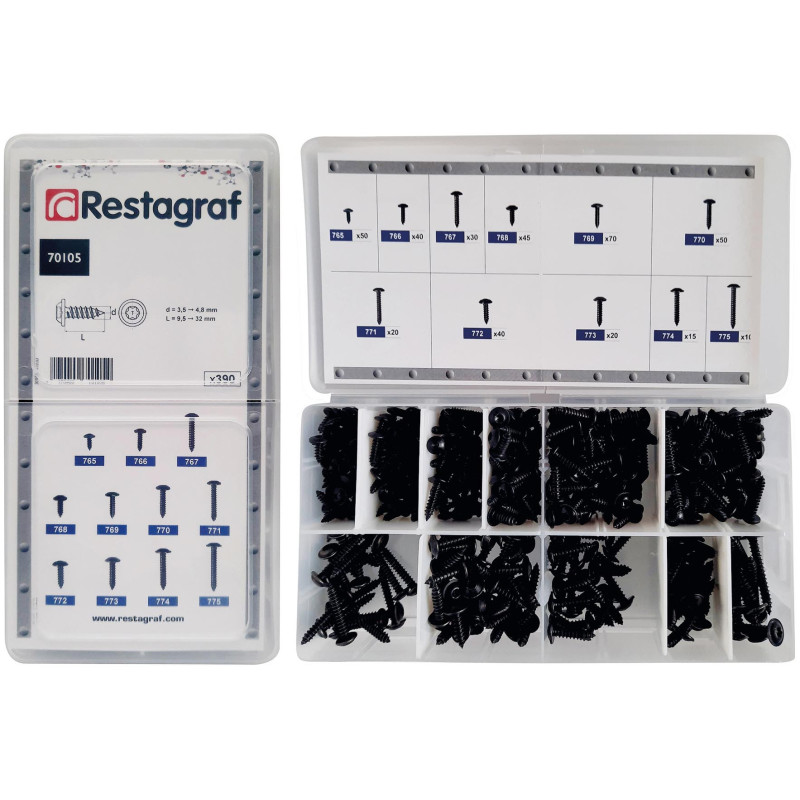 MINI-COFFRET D'ASSORTIMENT DE VIS À TÔLE RLX ZN NOIR Ø 3,5→ 4,8 mm NFE 25-655