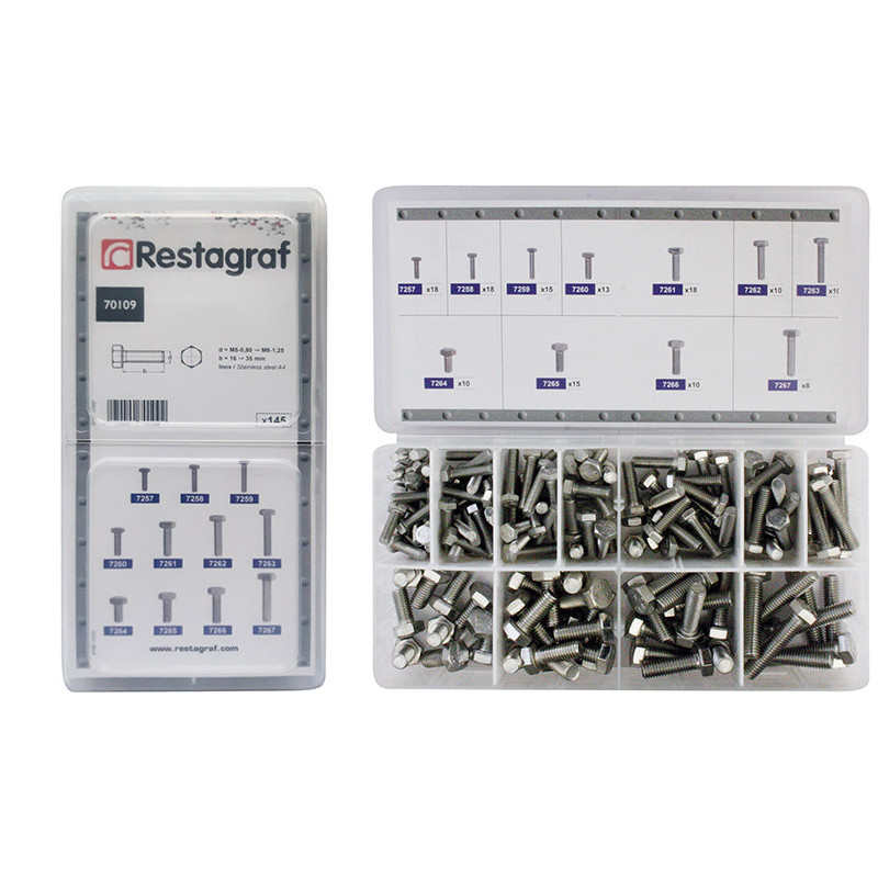 MINI-COFFRET D'ASSORTIMENT DE VIS À MÉTAUX TÊTE H INOX A4 M5-0.80 → M8-1.25 DIN 933