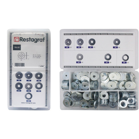MINI-COFFRET D'ASSORTIMENT DE RONDELLES PLATES Ø 4 → 12 X 24 mm