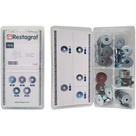 MINIKOFFER MET VERSCHILLENDE PLATTE SLUITRINGEN  Ø 6 → 10 X 30 mm