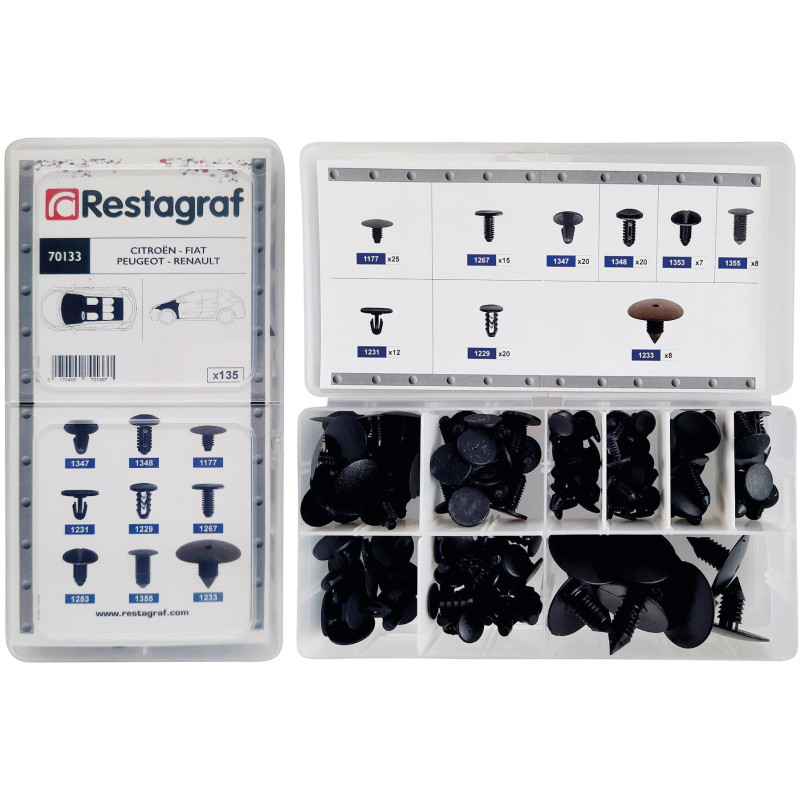 MINI-COFFRET D'ASSORTIMENT D' AGRAFES DE GARNISSAGE Ø 4,7 → 10,2 mm