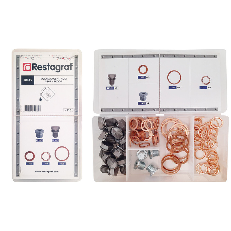 MINI-COFFRET D'ASSORTIMENT DE BOUCHONS ET JOINTS DE VIDANGE TYPE AUDI-SEAT-SKODA-VOLKSWAGEN