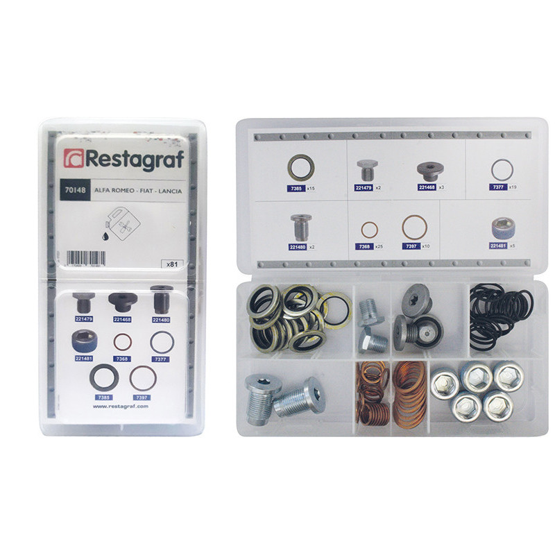 ASSORTMENT BOX OF DRAIN PLUGS AND SEALING RINGS ALFA ROMEO-FIAT-LANCIA TYPE
