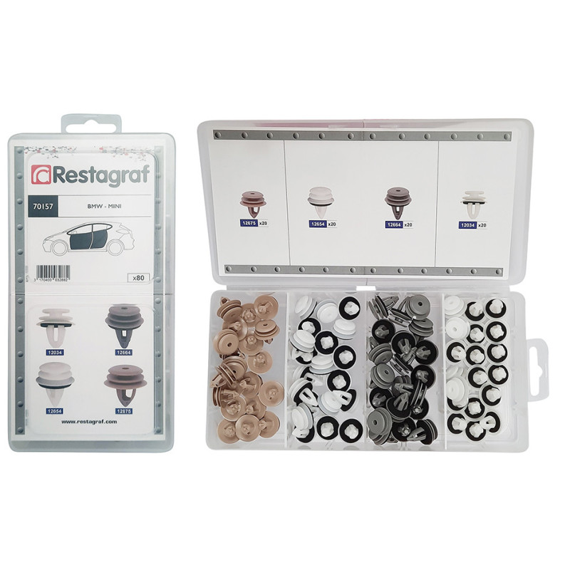 MINI-COFFRET D'ASSORTIMENT D'AGRAFES DE PANNEAUX TYPE BMW MINI