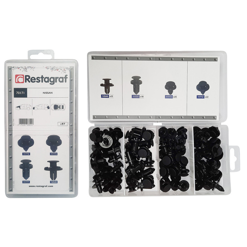 MINI-COFFRET D'ASSORTIMENT DE RIVETS PLASTIQUES TYPE NISSAN