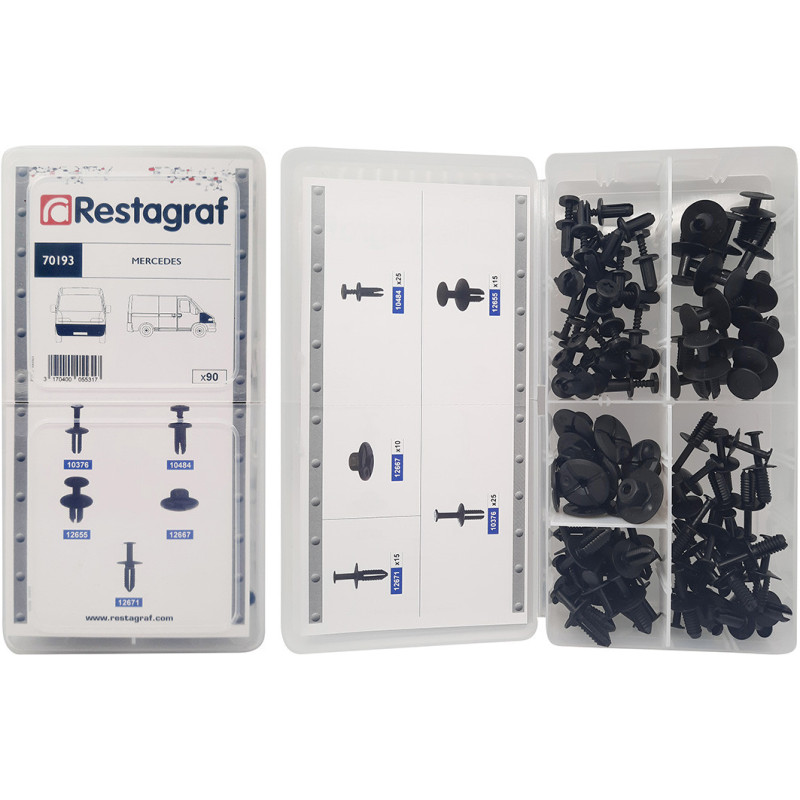 SORTIMENTKASTEN MIT STOßSTANGEN- UND KOTFLÜGELCLIPS FÜR MERCEDES-VAN-TYP