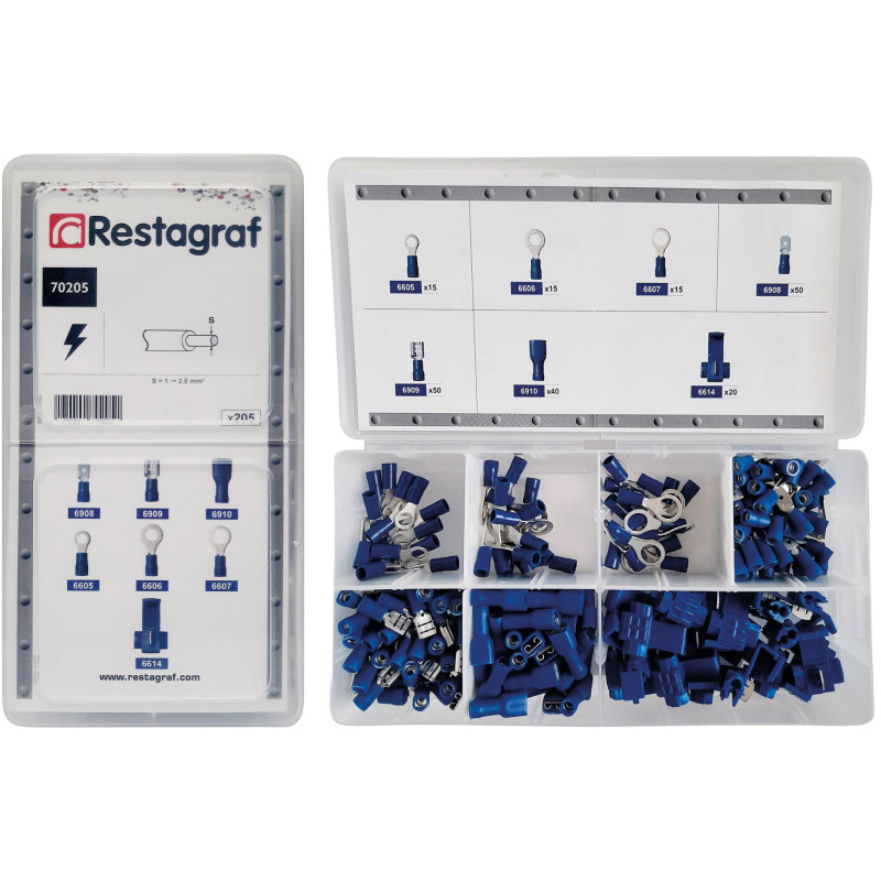 MINI-COFFRET D'ASSORTIMENT DE COSSES À SERTIR 1 → 2,5 mm² PRÉ-ISOLÉES BLEUE