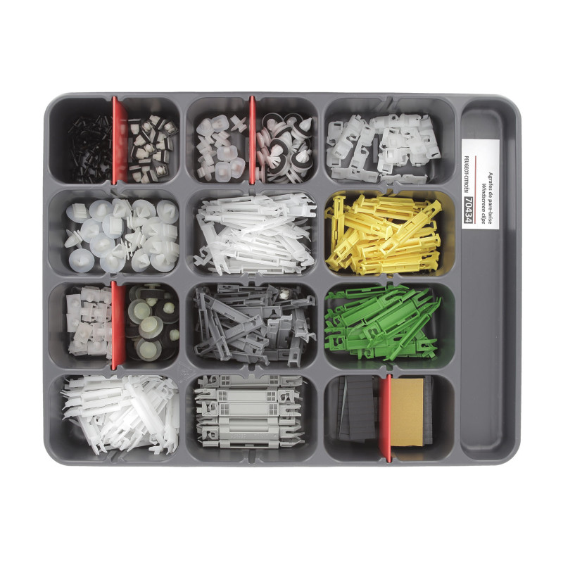 ASSORTMENT TRAY OF WINDSCREEN MOULDING CLIPS AND WEDGES CITROËN-PEUGEOT TYPE