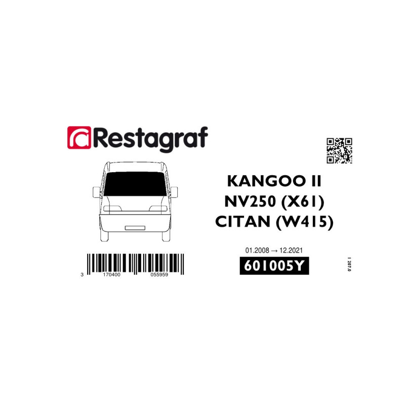 Kit de Fixations pour pare-brise KANGOO II 01.2008 → 03.2022 / NV250 12.2019→ 12.2021 / CITAN W415 02.2013 → 12.2021