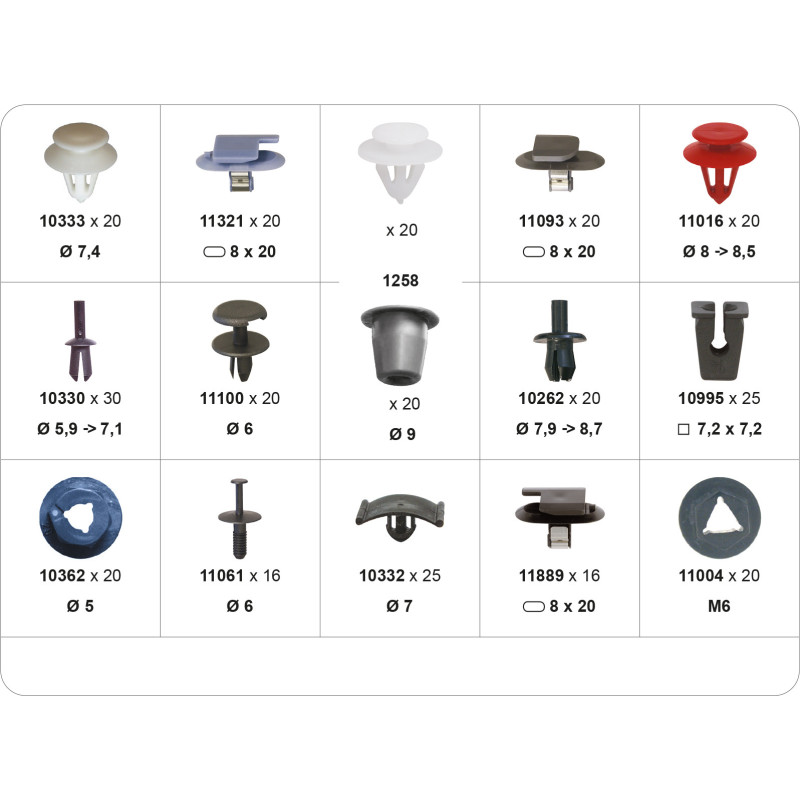COFFRET D'ASSORTIMENT D'AGRAFES DE GARNISSAGE ET PANNEAUX TYPE OPEL