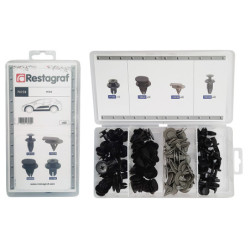 MINI-COFFRET D'ASSORTIMENT D'AGRAFES DE MOULURES  ET RIVETS PLASTIQUES TYPE MINI