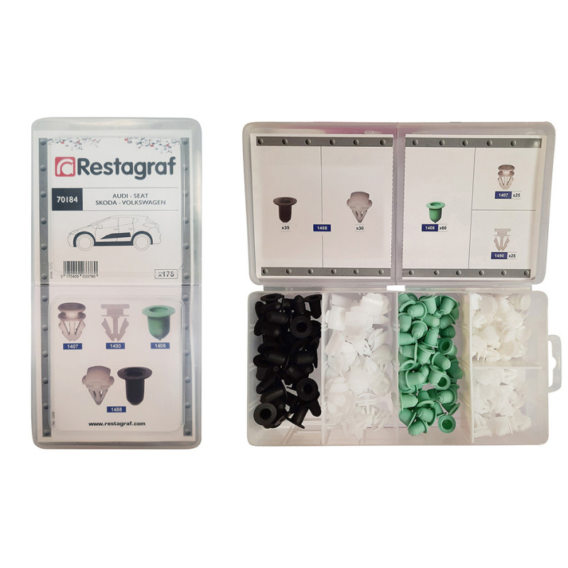 MINI-COFFRET D'ASSORTIMENT D'AGRAFES DE MOULURES TYPE AUDI SEAT ŠKODA VW