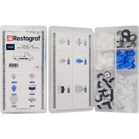 MINI-COFFRET D&#039;ASSORTIMENT D&#039;AGRAFES DE MOULURES TYPE VU CITROËN - FIAT - OPEL - PEUGEOT - TOYOTA