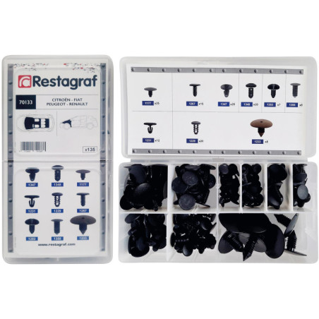 MINI-COFFRET D'ASSORTIMENT D' AGRAFES DE GARNISSAGE Ø 4,7 → 10,2 mm