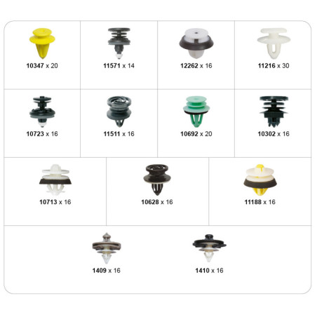 COFFRET D'ASSORTIMENT D'AGRAFES DE PANNEAUX DE GARNITURE DE PORTE TYPE AUDI-SEAT-SKODA-VOLKSWAGEN
