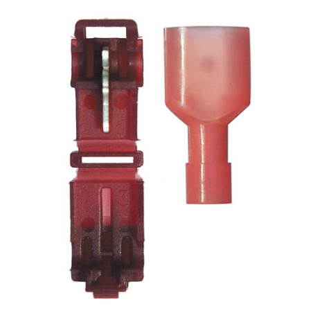 ZELFSTRIPPENDE TERMINAL  6,35 x 0,8 mm (0,3 → 1,5 mm²)  MET PLATTE, MANNELIJKE, GEÏSOLEERDE KABELSCHOEN