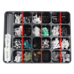 ASSORTMENT TRAY OF WINDSCREEN MOULDING CLIPS AND WEDGES RENAULT TYPE