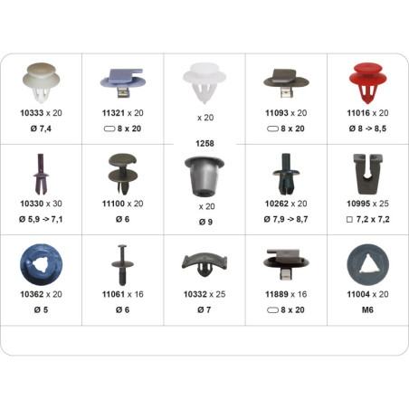 ASSORTMENT BOX OF PANEL AND TRIM CLIPS OPEL TYPE