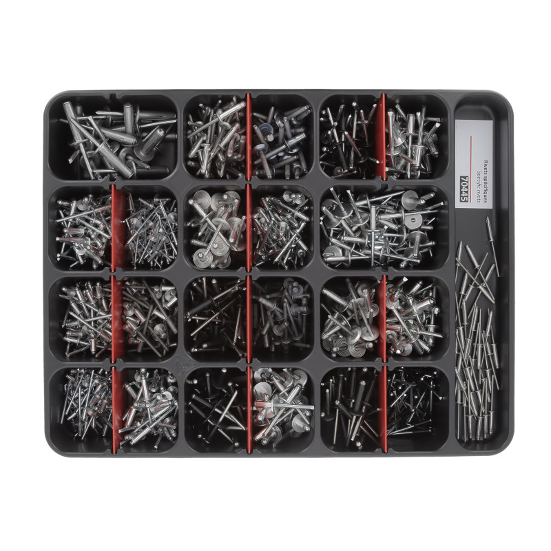 PLATEAU D'ASSORTIMENT DE RIVETS SPÉCIFIQUES CARROSSERIE CITROËN - PEUGEOT - RENAULT